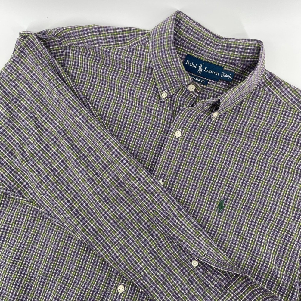 Ralph Lauren Classic Fit Button Down Shirt Plaid Long Sleeve Mens L‎